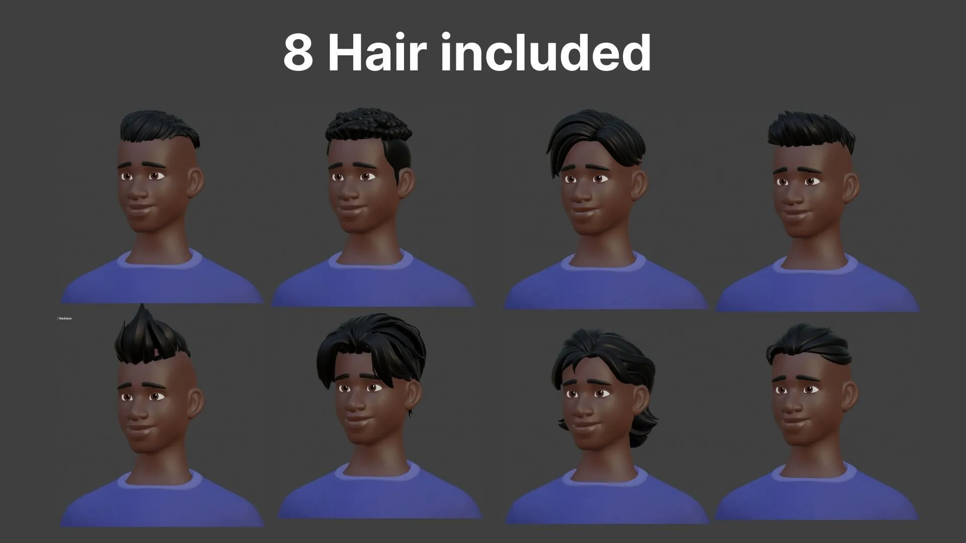 8 hair options for Customizable Black Man Character